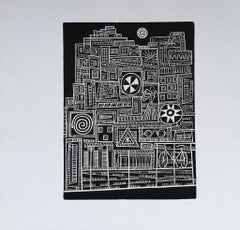 City in the Night - Original Woodcut Print by Luigi Spacal - 1970s