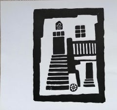 Istrian Courtyard - Original Woodcut Print by Luigi Spacal - 1970s