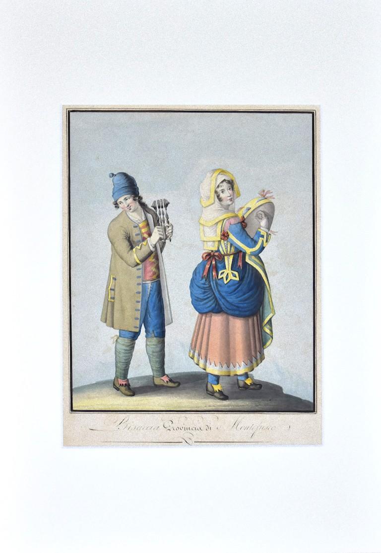Unknown Figurative Art - Costume of Bisaccia - Ink and Watercolor on Paper - 1830 ca.