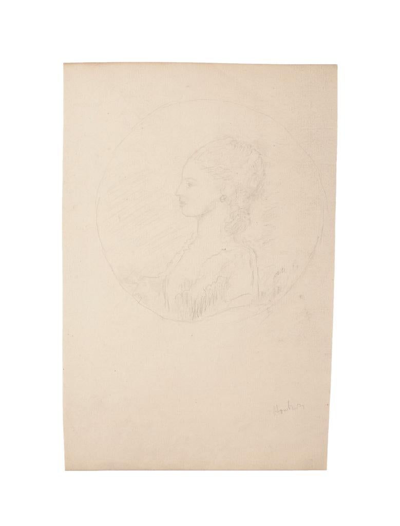 Portrait of Woman - Original Pencil on Paper - 19th Century