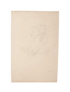 Antique Portrait of Woman - Pencil on Paper - 19th Century