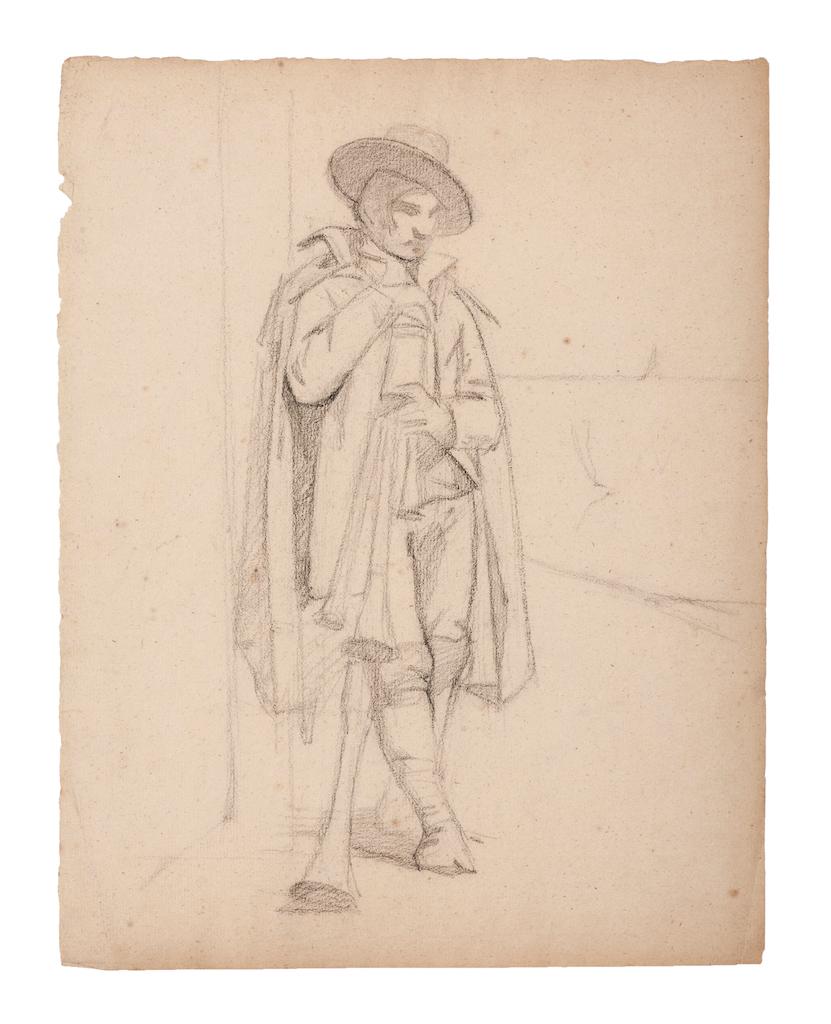 Unknown Figurative Art - Musician - Original Pencil on Paper - 19th Century