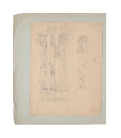 Architectural Study - Original Pencil Drawing on Paper - 19th Century