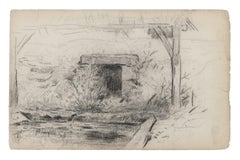 Cottage - Crayon original sur papier - 19ème siècle