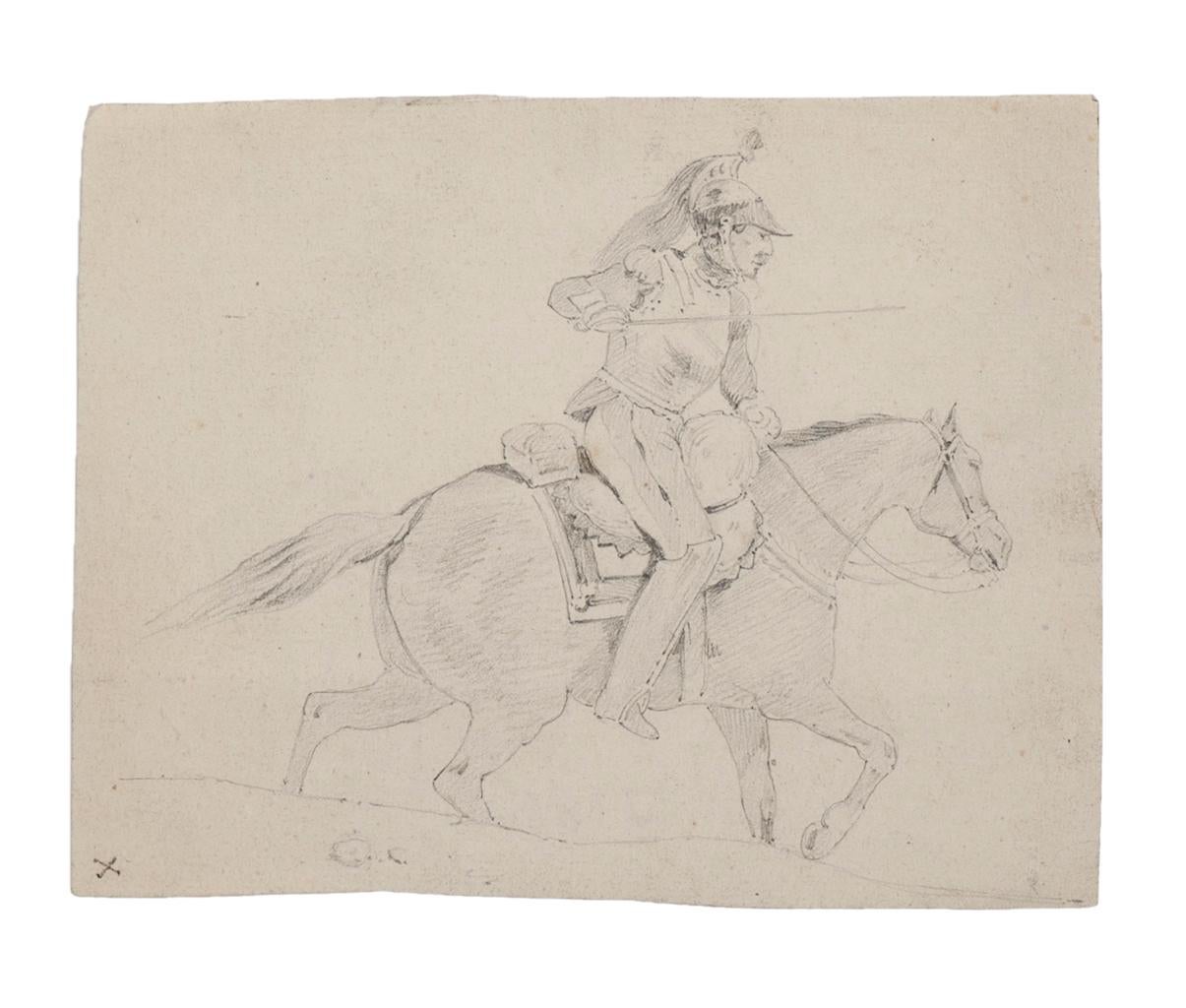 Chevalier - Crayon original sur papier - 19ème siècle
