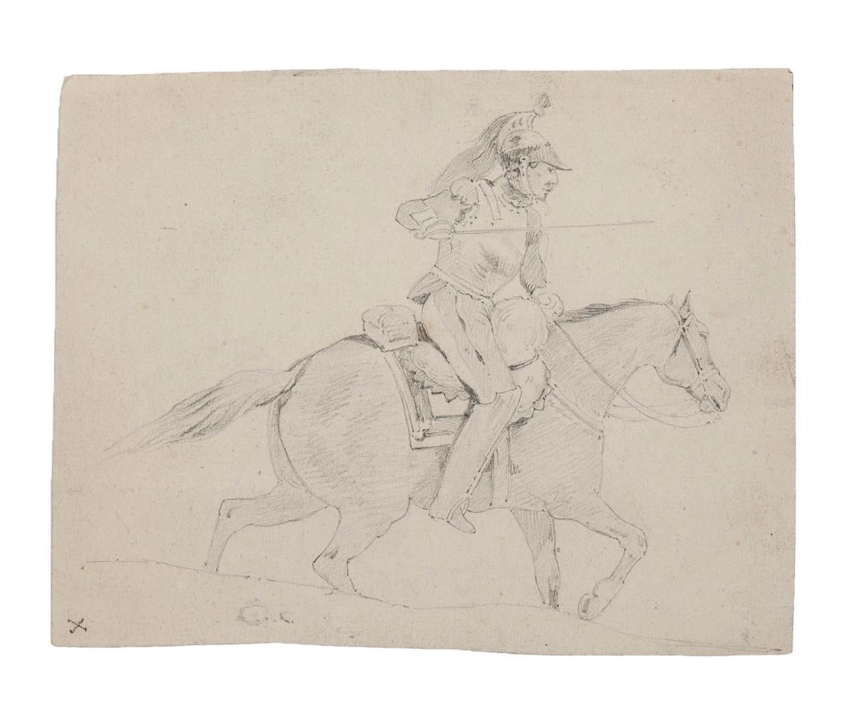 Unknown Figurative Art - Knight - Original Pencil on Paper - 19th Century