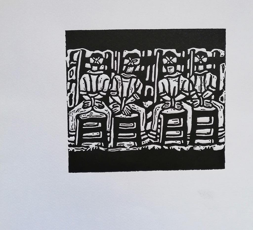 Luigi Spacal Abstract Print - The Martyrs of Basovizza - Woodcut Print by L. Spacal - 1950 ca.