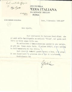 Enciclopedia Italiana- T.L.S. - Letter Signed by Giovanni Gentile - 1935