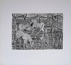 Vintage Free Horses - Woodcut Print by L. Spacal - 1940