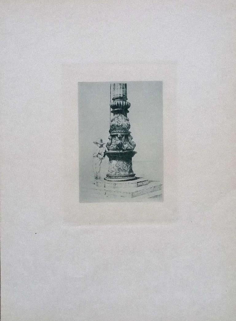 Luca Beltrami Figurative Print - Column in St. Mark's Square - Etching on Cardboard by Luigi Beltrami - 1877