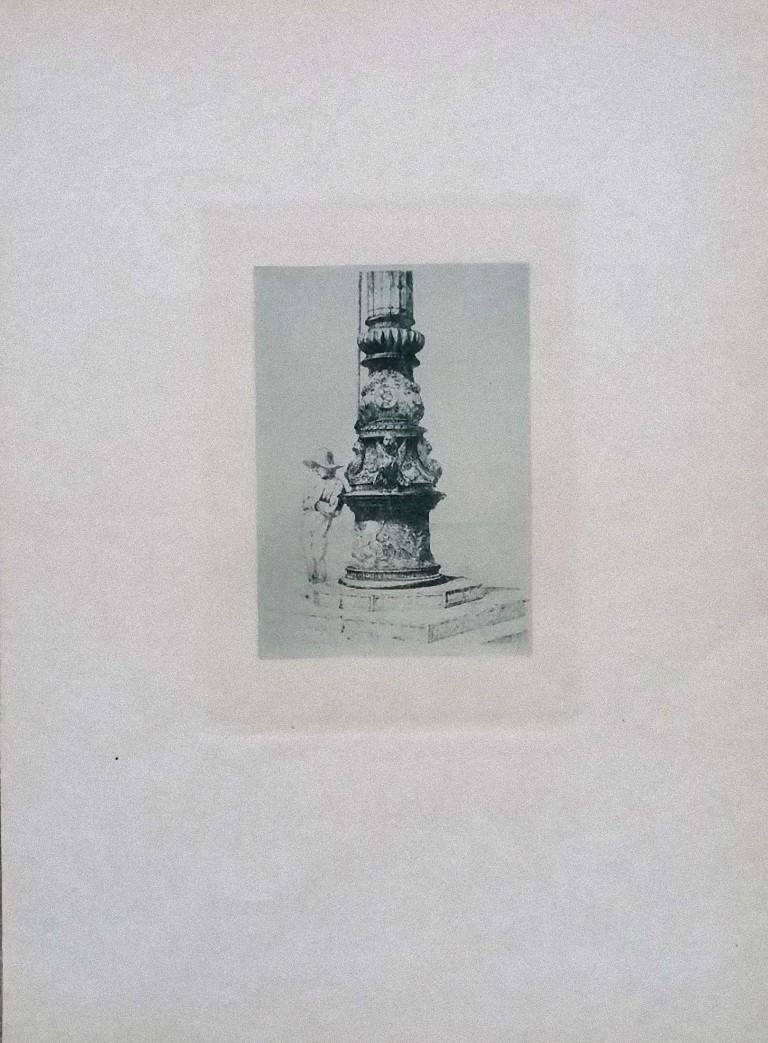 Figurative Print de Luca Beltrami - Columna en la Plaza de San Marcos - Aguafuerte sobre cartón de Luigi Beltrami - 1877