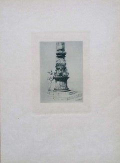 Antique Column in St. Mark's Square - Etching on Cardboard by Luigi Beltrami - 1877