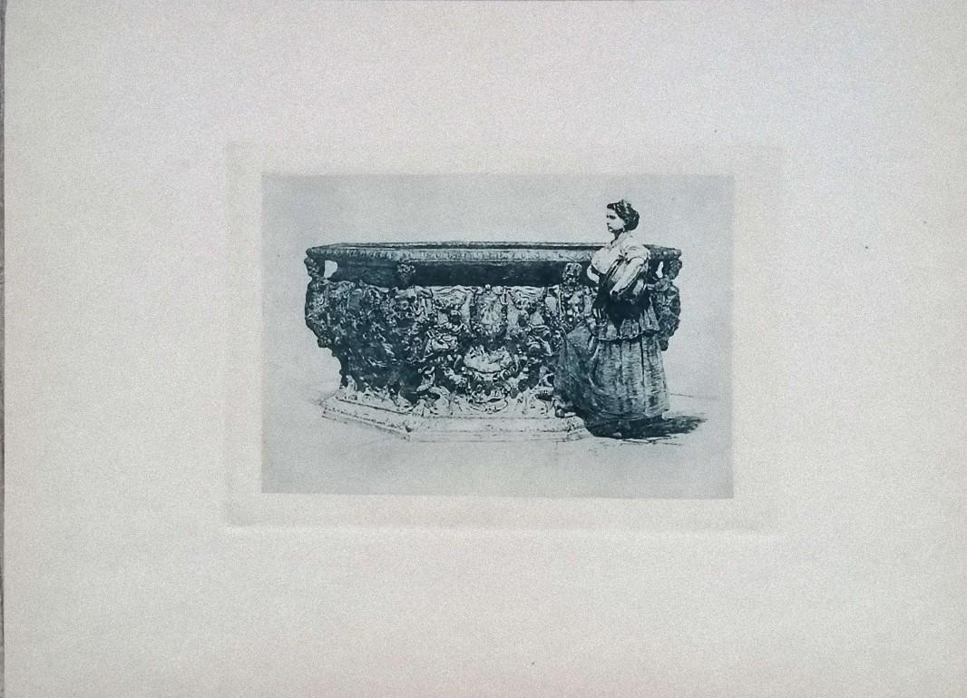 Luca Beltrami Figurative Print - Well of the Ducal Palace - Etching on Cardboard by L. Beltrami - 1877