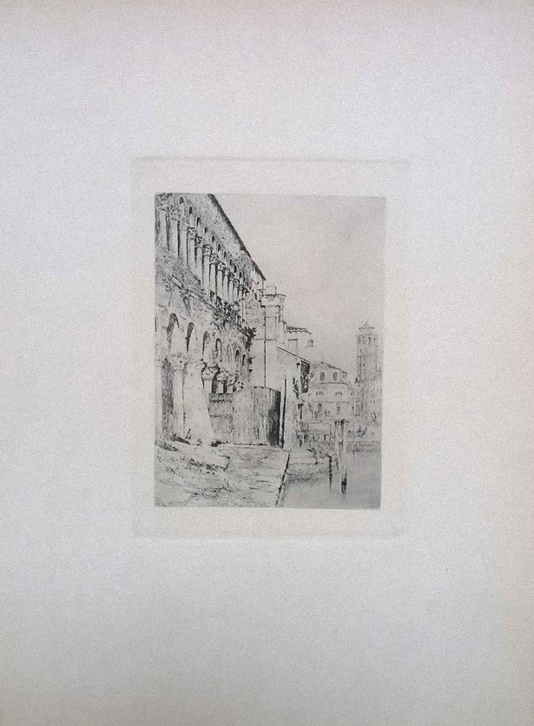 Luca Beltrami Figurative Print - Venice, il Fondaco dei Turchi - Etching by L. Beltrami - 1877