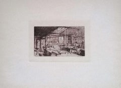 Paris, l'Atelier Pascal - Original Etching on Cardboard by L. Beltrami - 1877