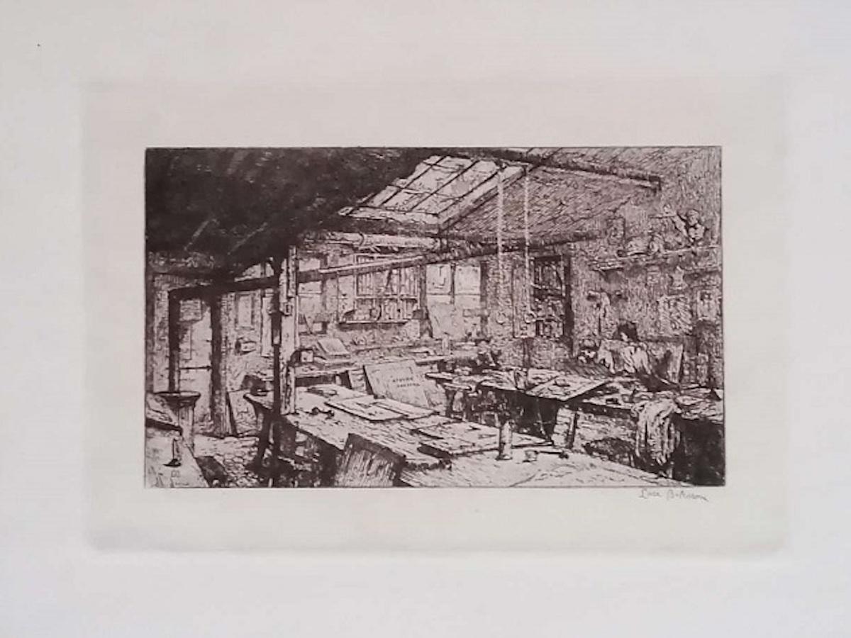Luca Beltrami Figurative Print – Paris, l'Atelier Pascal – Original-Radierung auf Karton von L. Beltrami – 1877