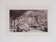 Antique Paris, l'Atelier Pascal - Original Etching on Cardboard by L. Beltrami - 1877