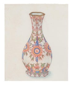 Antique Porcelain Vase -  China Ink and Watercolor - 1890s