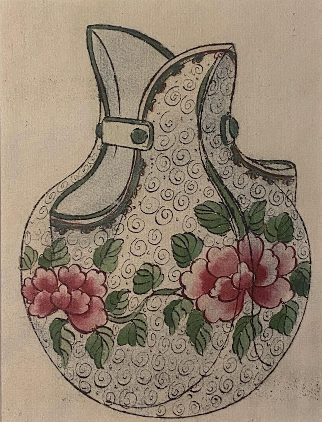Unknown Figurative Art - Porcelain Vase -  China Ink and Watercolor - 1890s