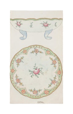 Antique Backsplash in Porcelain -  China Ink and Watercolor - 1890s
