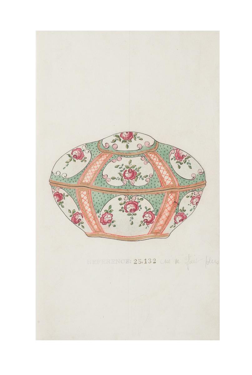 Figurative Art Unknown - Boîte en porcelaine - Encre et aquarelle de Chine - années 1890