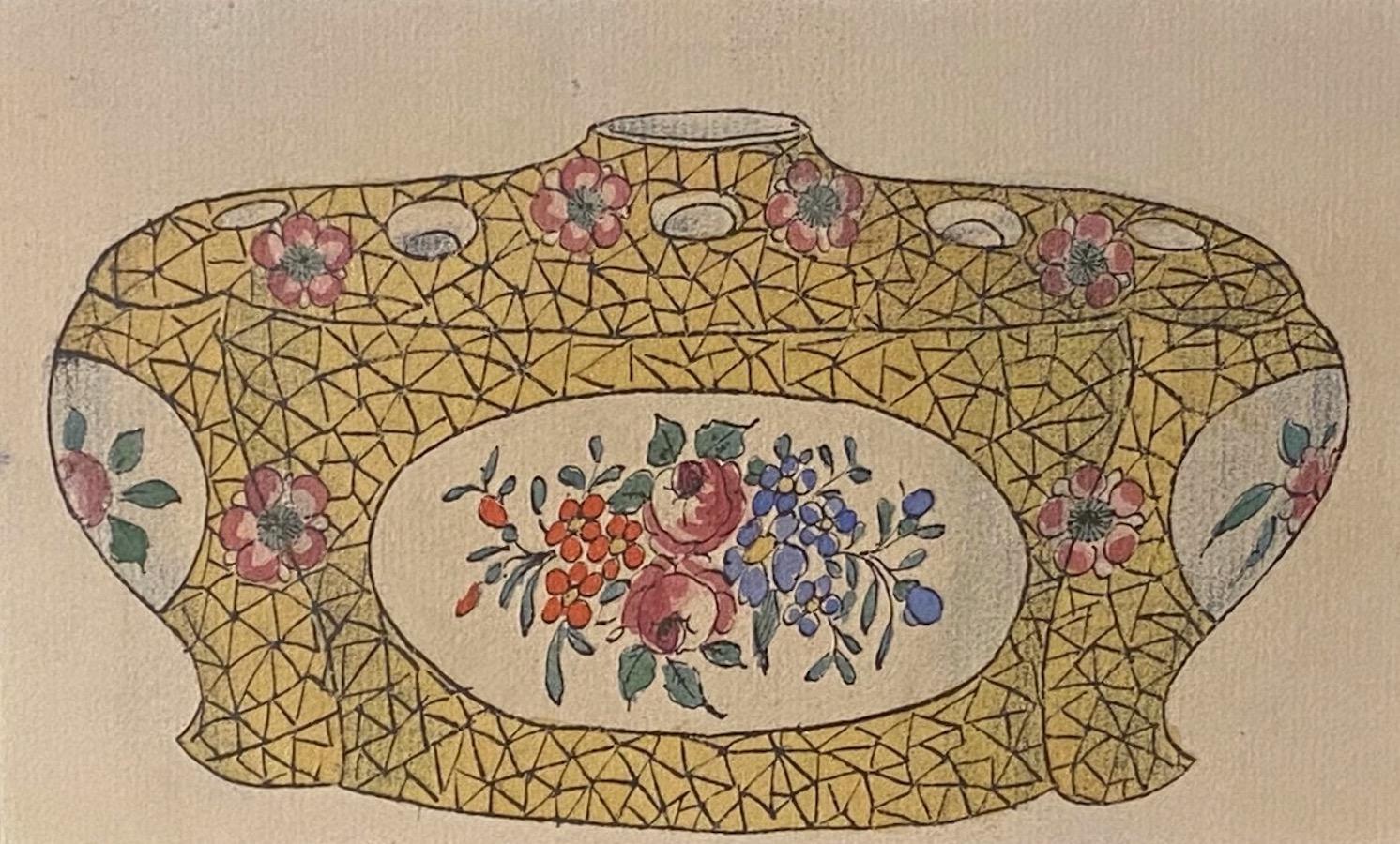 Porcelain Box - China Ink and Watercolor - 1890s