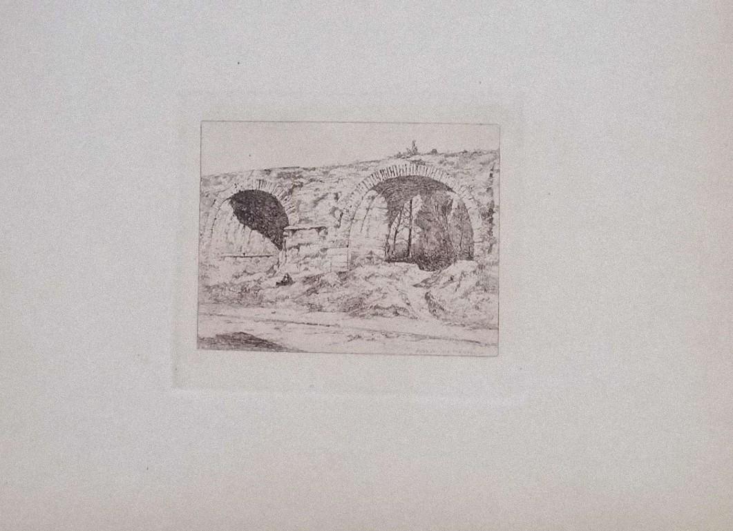 Luca Beltrami Figurative Print - Maintenon Aqueduct - Etching on Cardboard by Luigi Beltrami - 1877