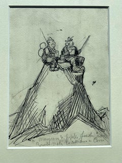 Pic Nic on mountains Top (pic Nic sur le sommet des montagnes) - dessin au stylo et au crayon par G. Galantara - 1908