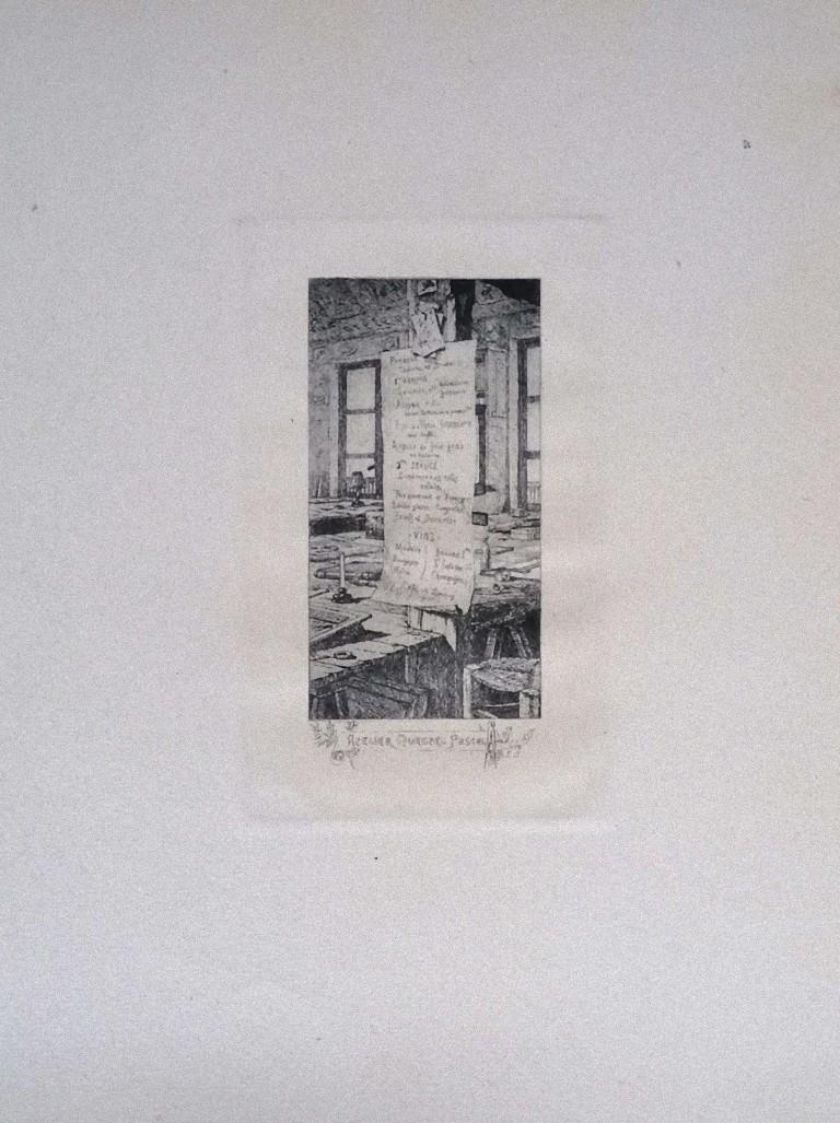 Paris, L'Atelier Pascal - Etching on Cardboard by Luca Beltrami - 1877