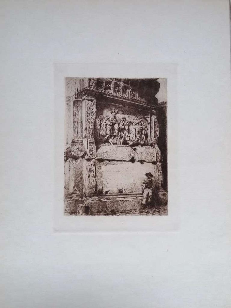 Rome, Arch of Titus - Etching on Cardboard by Luca Beltrami - 1878