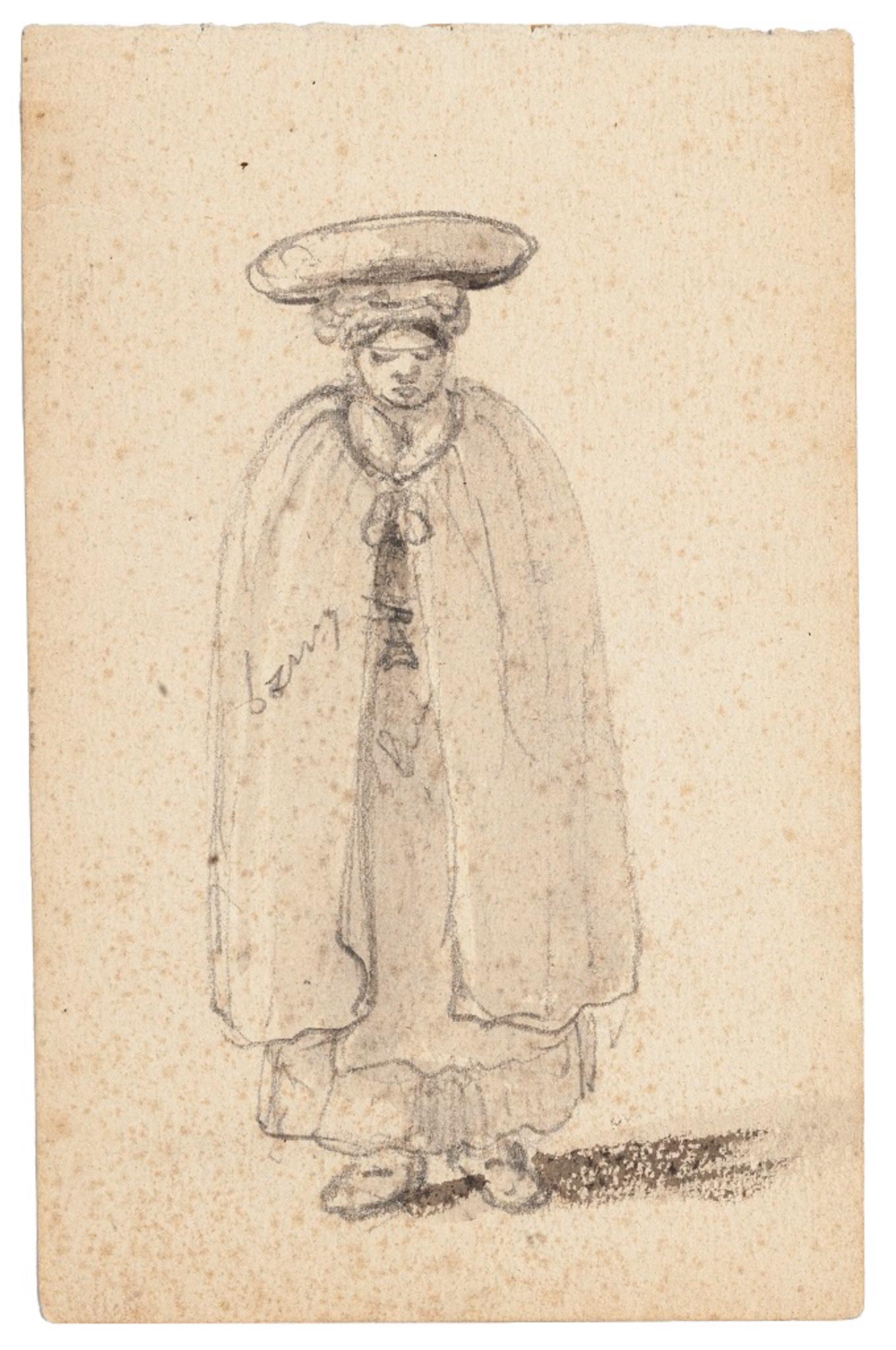 Man with Headdress - Pencil Drawing - 1880s