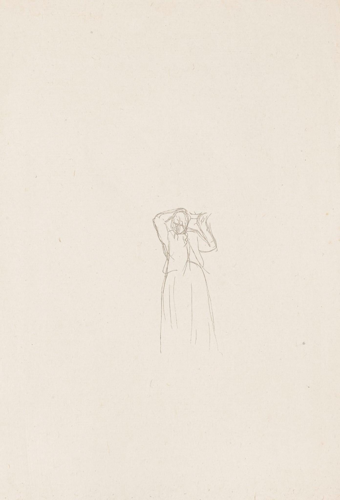 Unknown Figurative Art - Woman Silhouette - Original Pencil Drawing - 1900s