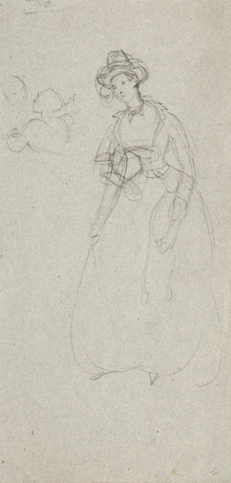 Woman Figure - Original Pencil Drawing by Edmond De Beaumont - 1853