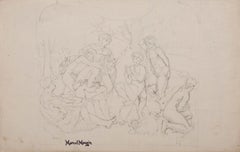 Playing Fauna - Original Drawing in Pencil by Marcel Mangin - Mid-20th Century