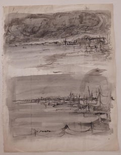 Landschaft -  Aquarell auf Papier von Rudolf Hausner – Mitte des 20. Jahrhunderts