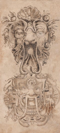 Masks - Original China Ink Drawing - Early 19th Century