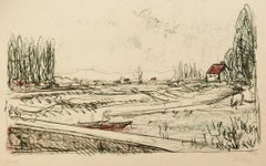 Landschaftslandschaft – Lithographie von Giuseppe Zancan – spätes 20. Jahrhundert