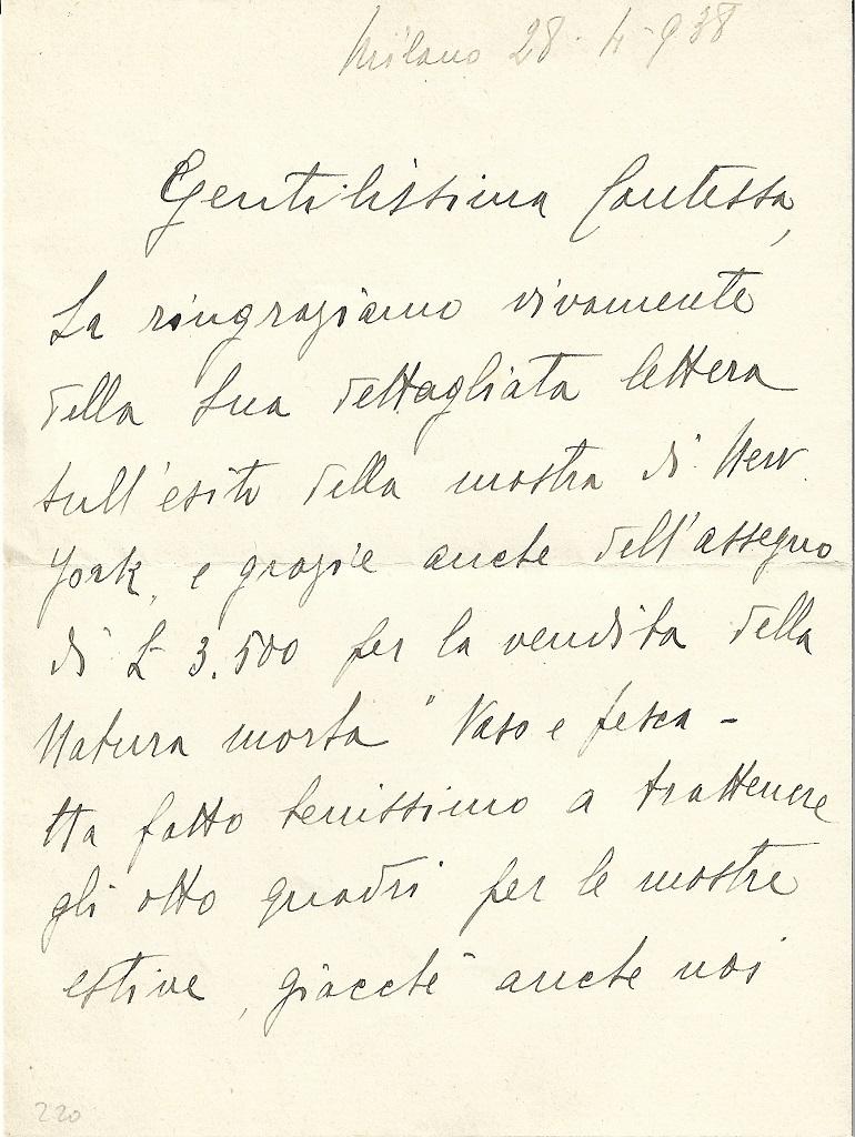 Autograph Letter by Carlo Carrà - 1938 For Sale 1