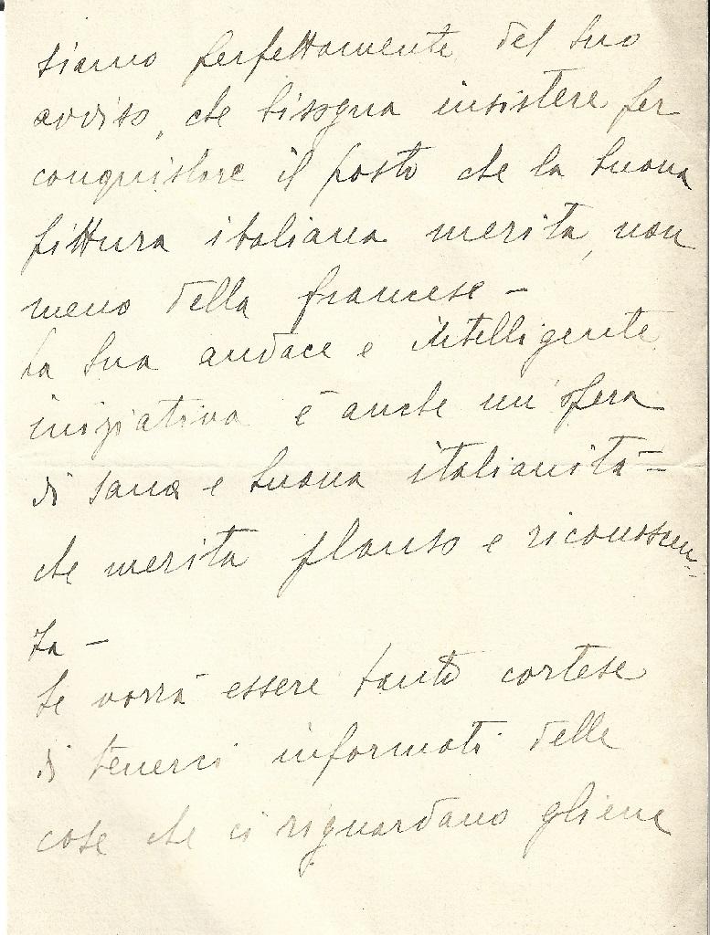 Autograph Letter Signed by Carlo Carrà to the Countess Anna Laetitia Pecci-Blunt. Milan, Avril 4th 1938. In Italian. In 8°. On ivory colored paper. In perfect condition, except a usual yellowing of the paper on the right margin. Original envelpe
