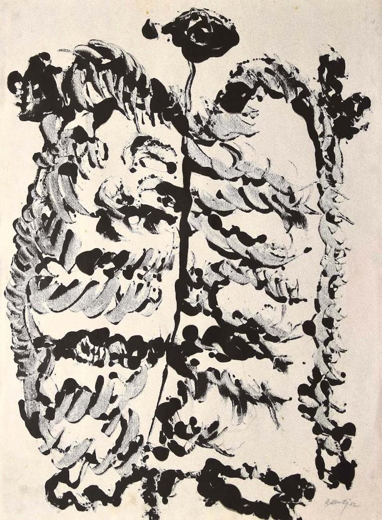 Composition is an original drawing in ink, realized by Rafael Alberti in 1970s.

Hand-signed and dated on the lower right margin.

The state of preservation is good except for diffused foxings.

The artwork represents a brilliant composition painted
