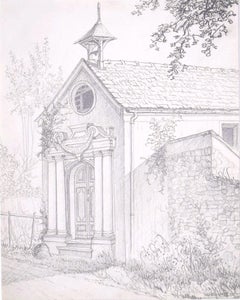 Vintage The Church - Original Pencil on Paper by A.R. Brudieux - Mid-20th Century