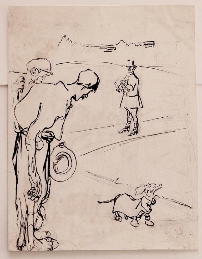 Gabriele Galantara Figurative Art – Satirik-Szene für lAsino – Bleistift- und Bleistiftzeichnung von G. Galantara – 1910er Jahre