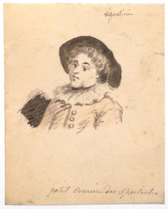 Muchacho con máscara - Lápiz y acuarela de Antonio Visentini - Siglo XVIII