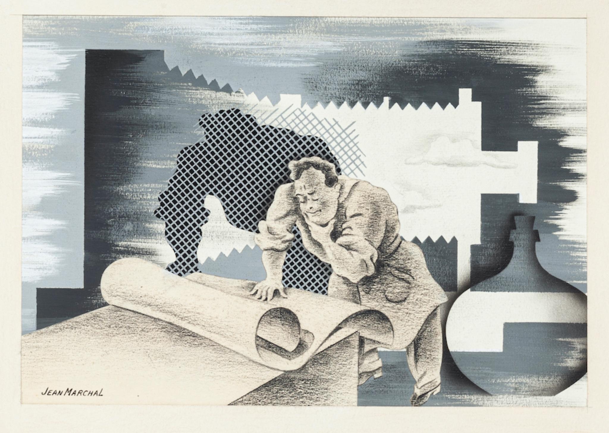 Der Typograf - Original Mixed Media von Jean Marchal - Mitte des 20. Jahrhunderts