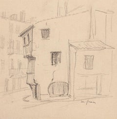 Houses – Original-Bleistift von Maxime Juan – Mitte des 20. Jahrhunderts