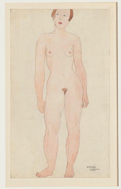 germaine nude Vintage Nude - Original Pencil and Watercolor by Germaine Labaye - Late 20th Century
