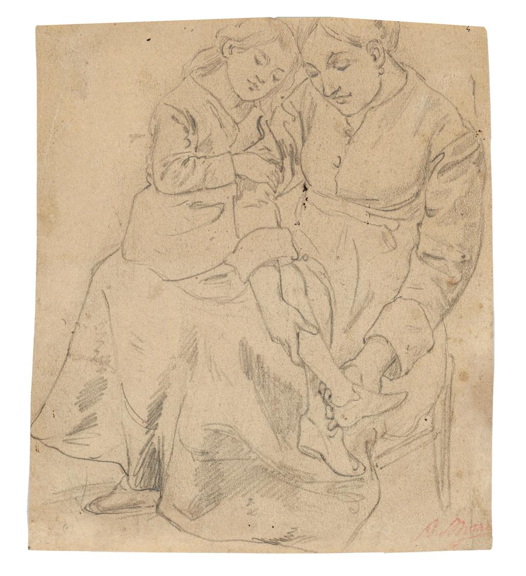 Unknown Figurative Art - Mother and Child - Original Pencil Drawing - Early 20th Century