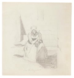 Tired Woman - Original Pencil Drawing - Early 20th Century