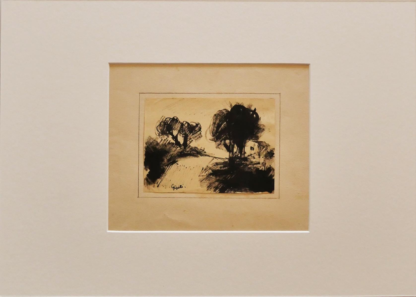 Landscape - Watercolor/China Ink by Lorenzo Gigotti - Late 20th Century For Sale 1