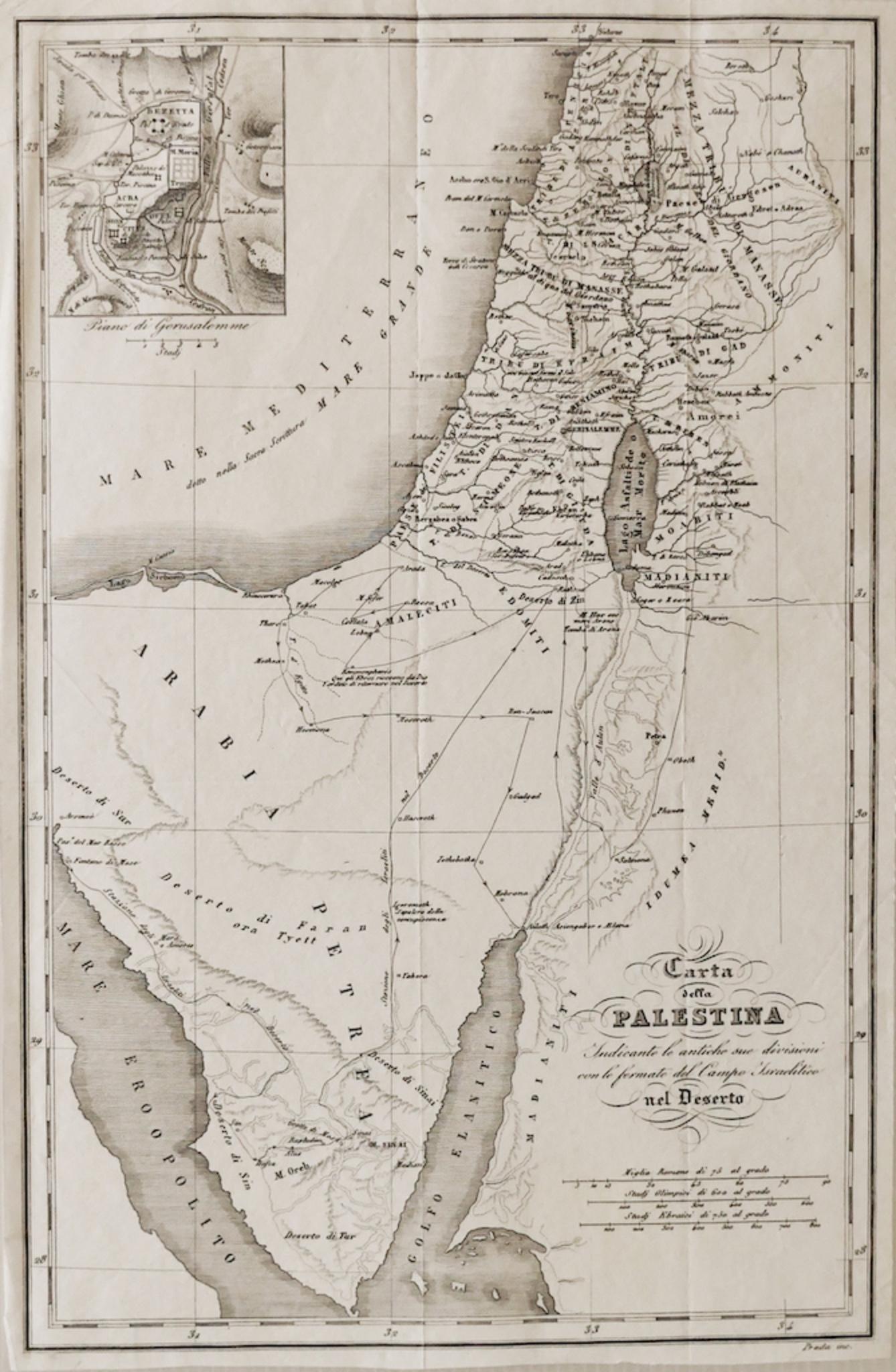 Unknown Figurative Art - Map of Palestine - Original Etching - 19th Century
